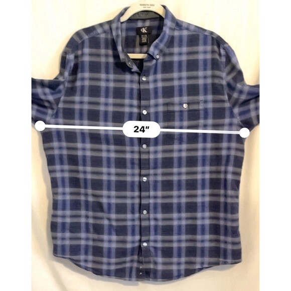 Calvin Klein Shirt Button Up Long Sleeve Purple Blue Black Plaid Men’s Size XL - Picture 12 of 12